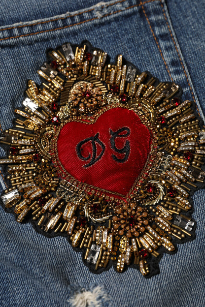 Jean en denim déchiré boyfriend en coton bleu Dolce & Gabbana