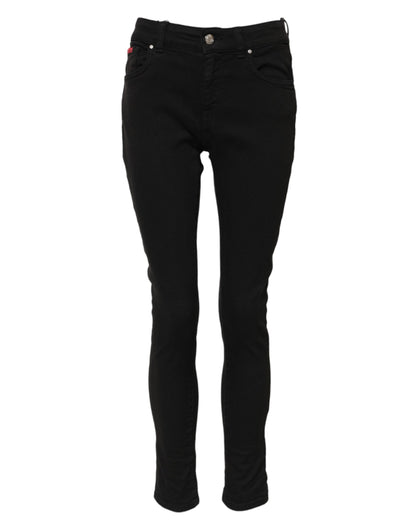 Jean slim en denim noir à logo et taille mi-haute Dolce & Gabbana en coton