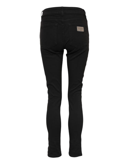 Jean slim en denim noir à logo et taille mi-haute Dolce & Gabbana en coton