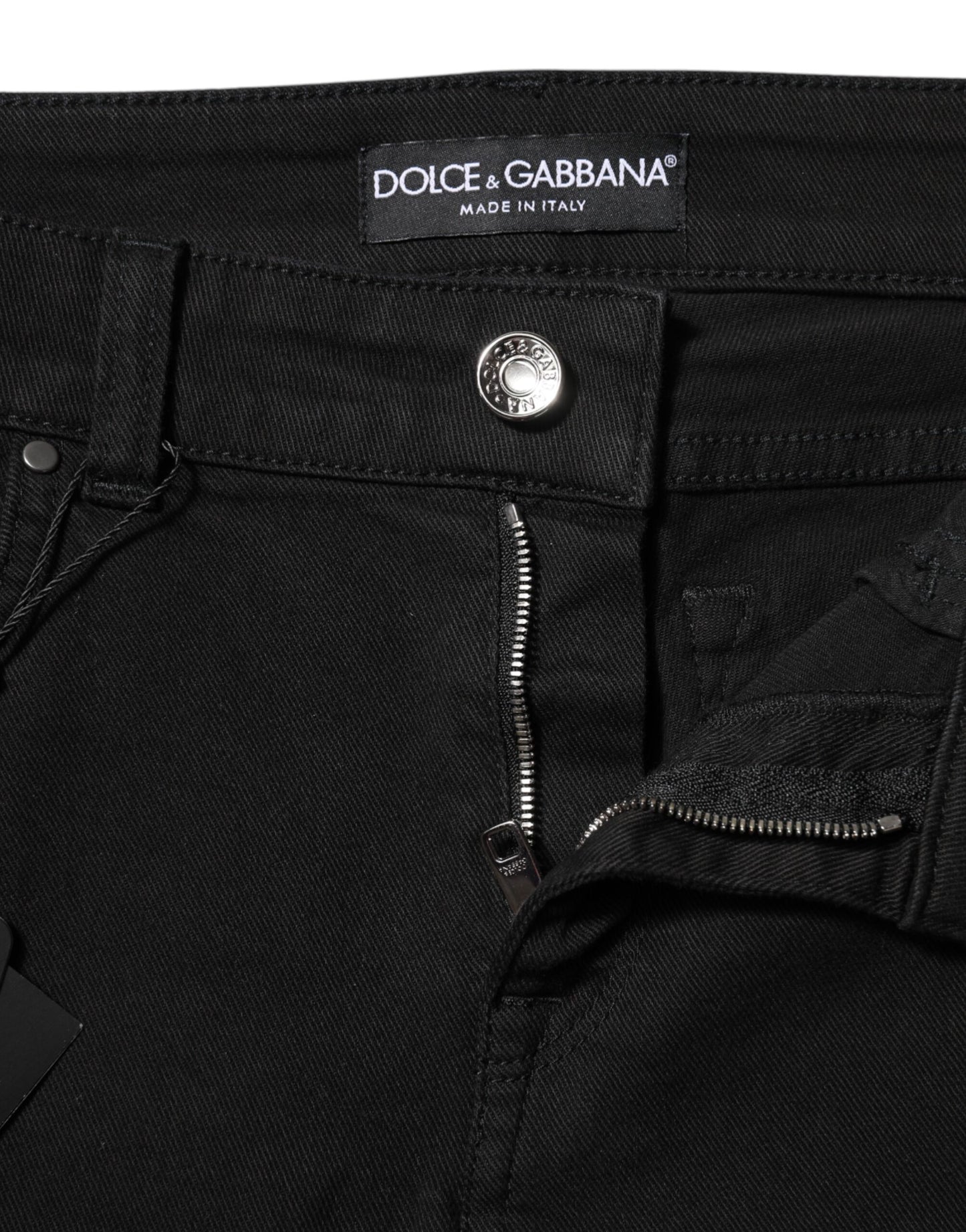 Jean slim en denim noir à logo et taille mi-haute Dolce & Gabbana en coton