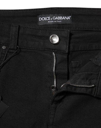 Jean slim en denim noir à logo et taille mi-haute Dolce & Gabbana en coton