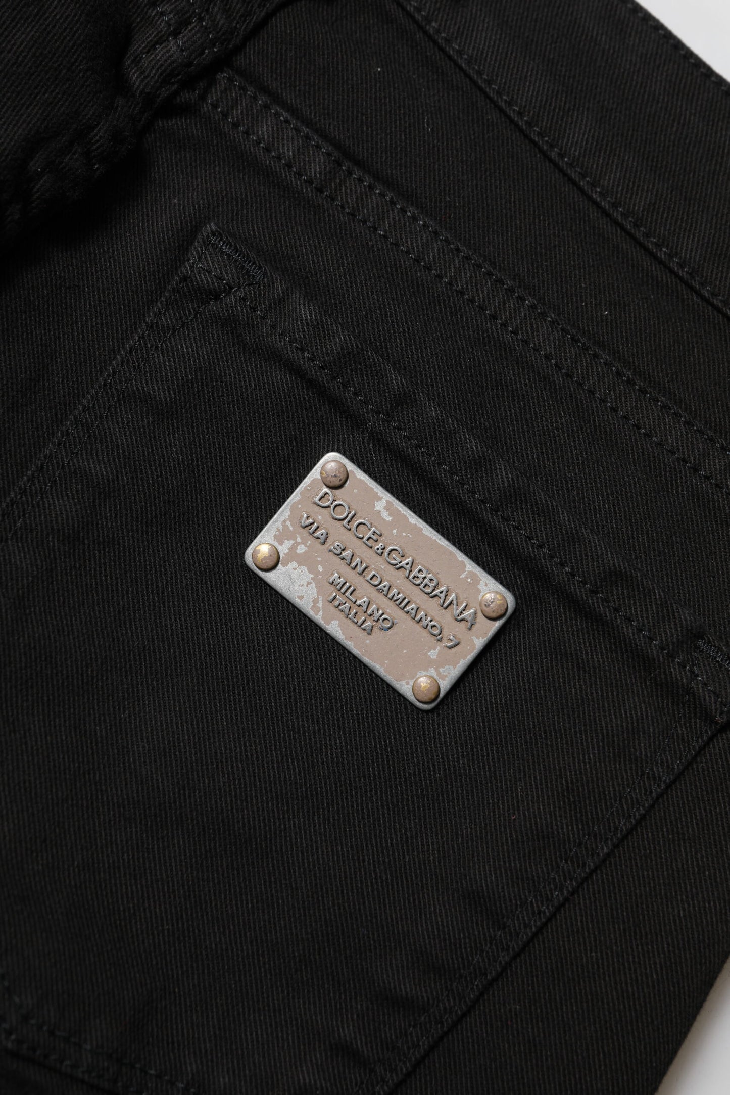 Jean slim en denim noir à logo et taille mi-haute Dolce & Gabbana en coton