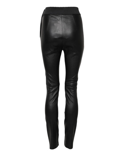 Pantalon Dolce & Gabbana en cuir noir à taille élastique