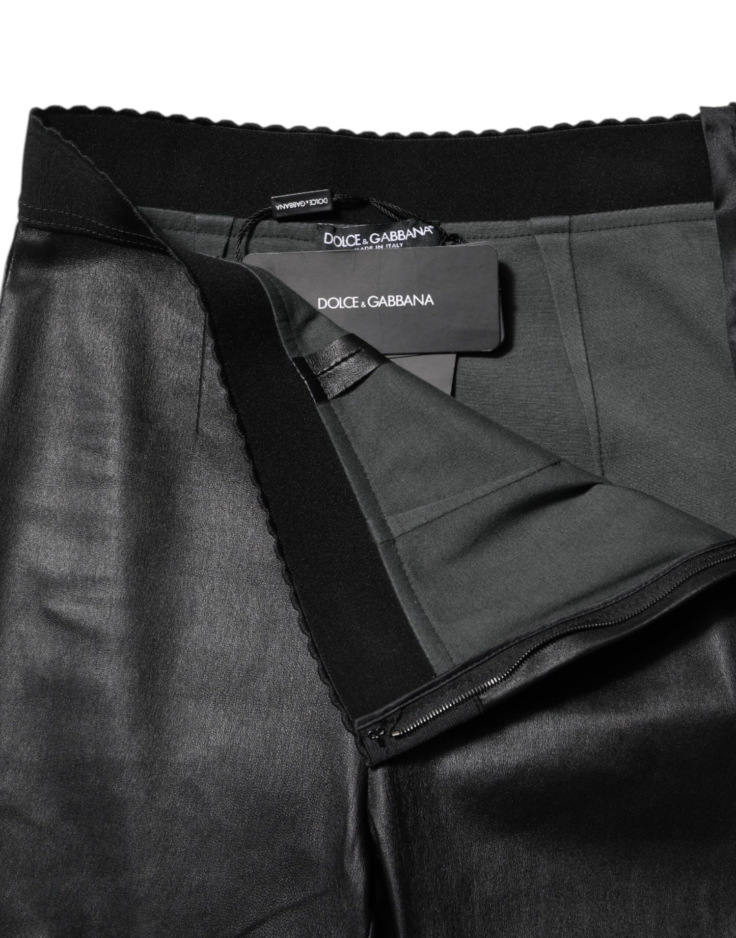 Pantalon Dolce & Gabbana en cuir noir à taille élastique