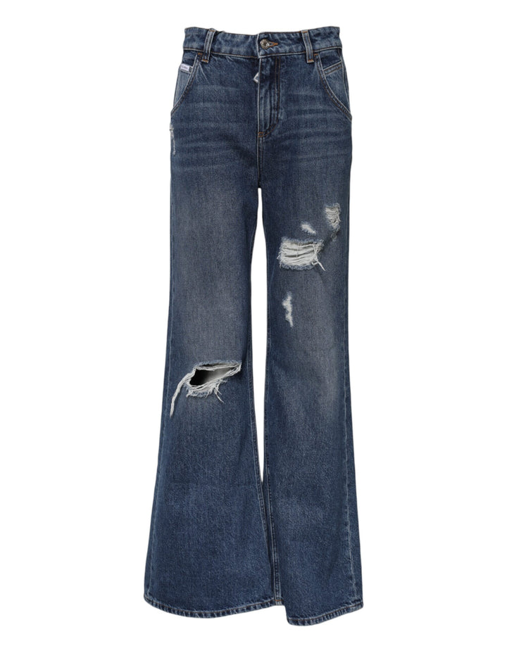 Dolce & Gabbana Vaqueros de Algodón Azul Anchos Desgastados