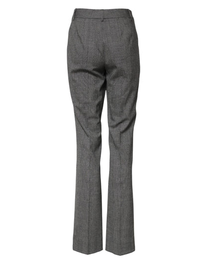 Pantalon évasé taille haute à carreaux gris Dolce & Gabbana