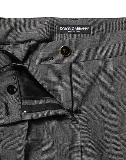 Pantalon évasé taille haute à carreaux gris Dolce & Gabbana