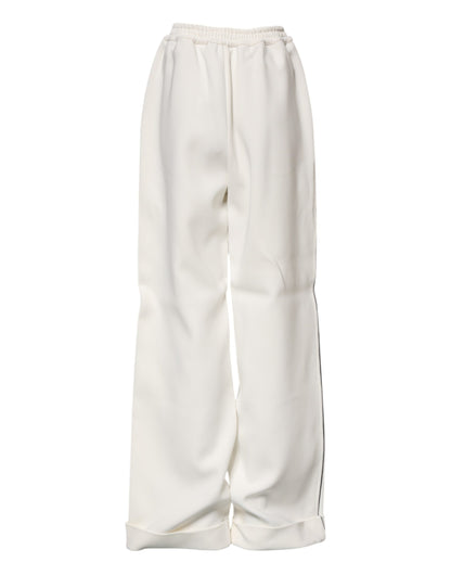 Pantalón ancho Dolce & Gabbana blanco de viscosa con cintura elástica