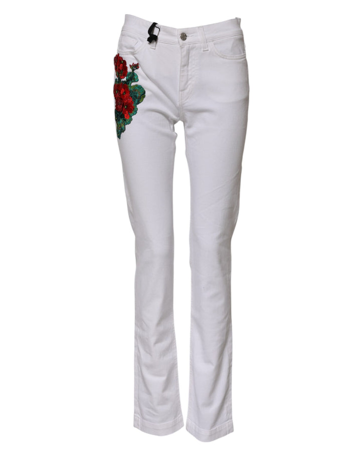 Dolce & Gabbana Vaqueros GIRLY con bordado floral blanco