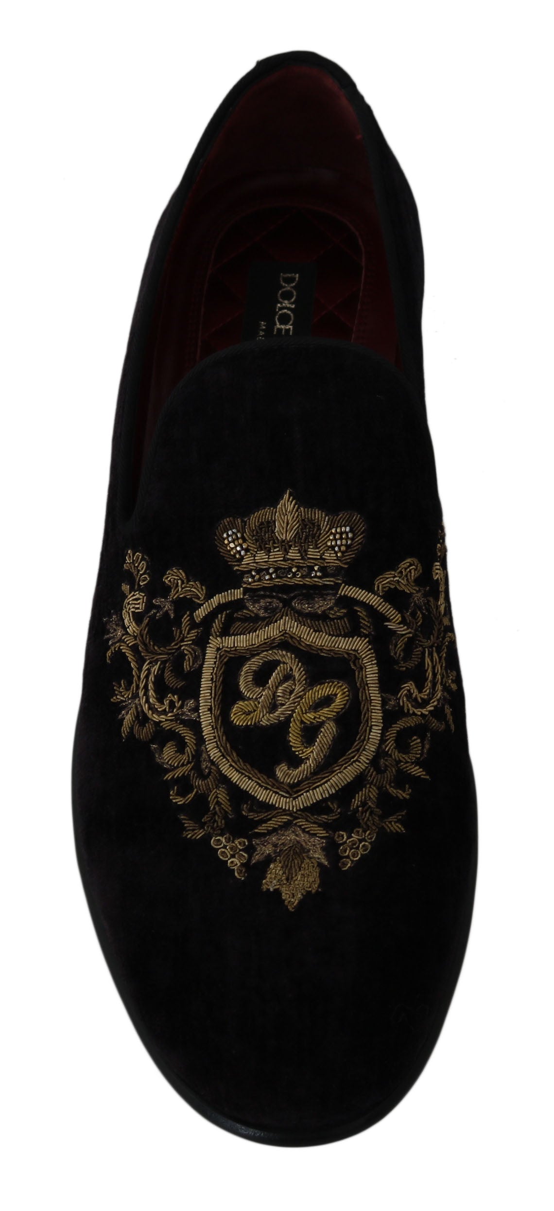 Mocassins Dolce & Gabbana Velours Noir Couronne Dorée