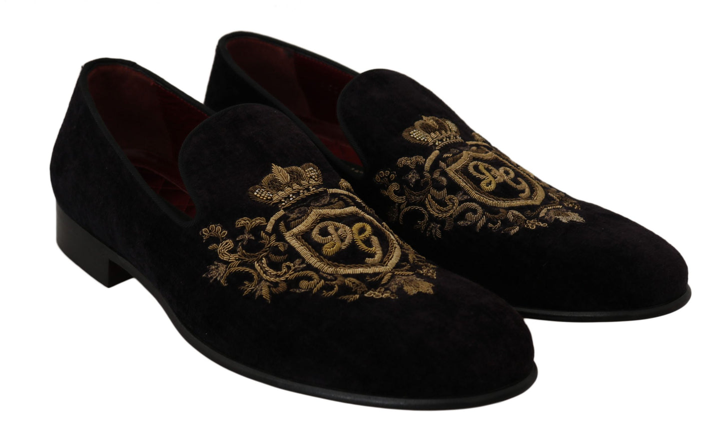 Mocassins Dolce & Gabbana Velours Noir Couronne Dorée