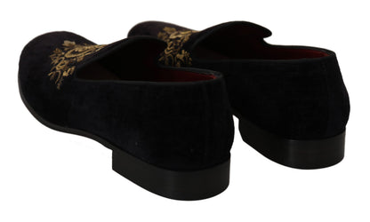 Mocassins Dolce & Gabbana Velours Noir Couronne Dorée