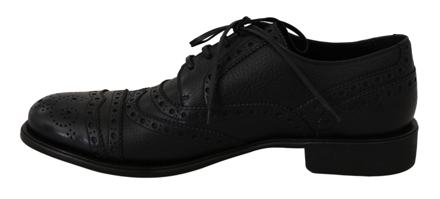 Chaussures Richelieu en cuir bleu Dolce & Gabbana avec bout golf fleuri