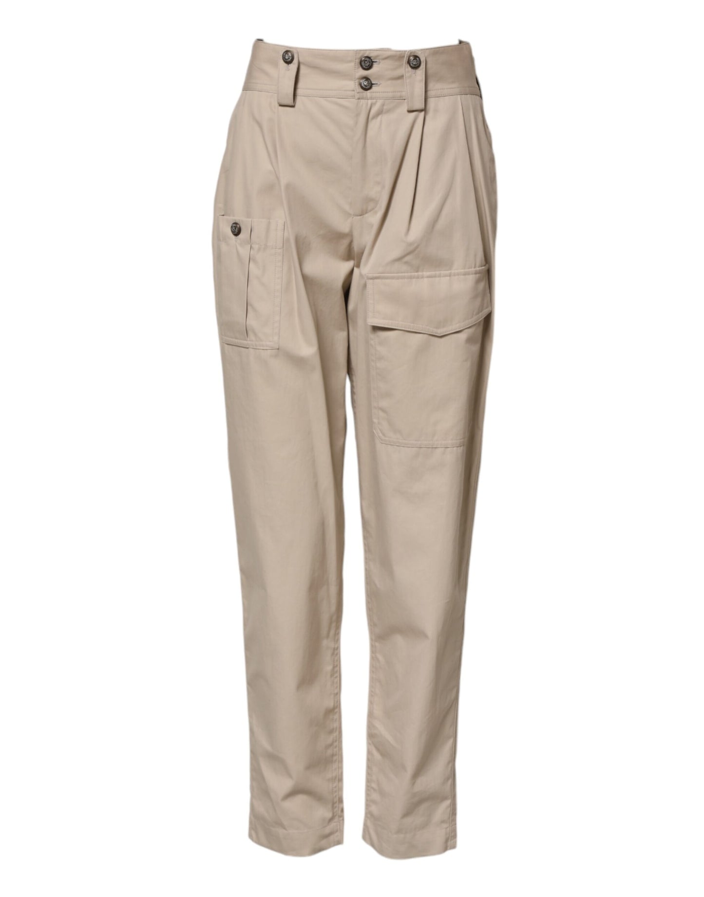 Pantalones beige de algodón de tiro alto de Dolce & Gabbana