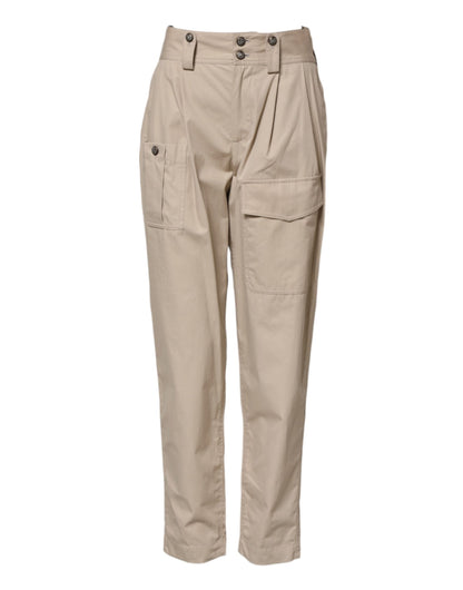 Pantalones beige de algodón de tiro alto de Dolce & Gabbana