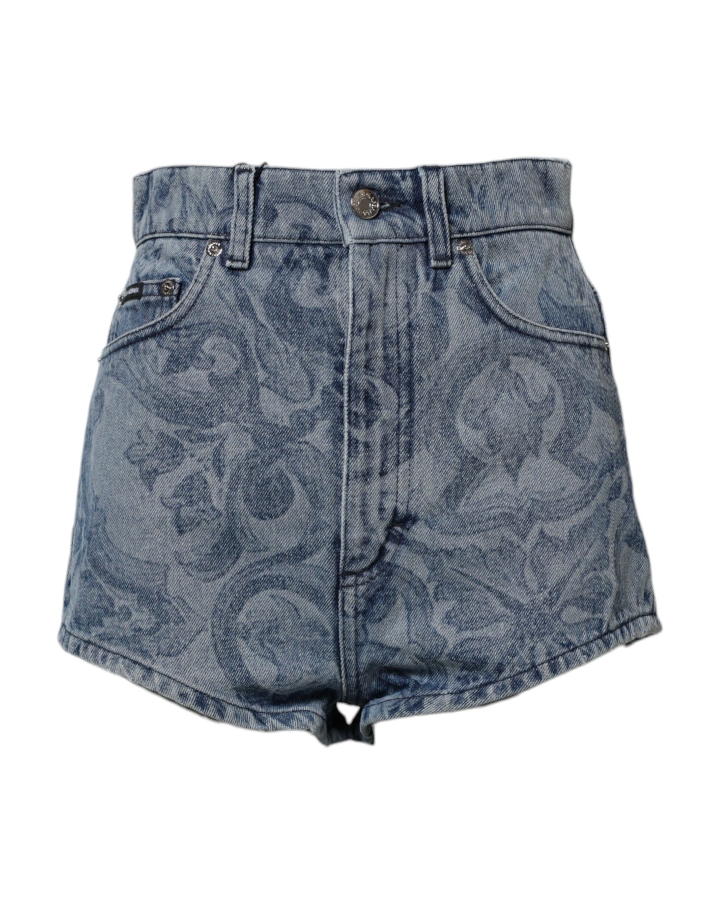 Shorts Hot Pants Dolce & Gabbana en Coton Denim Imprimé Floral Bleu