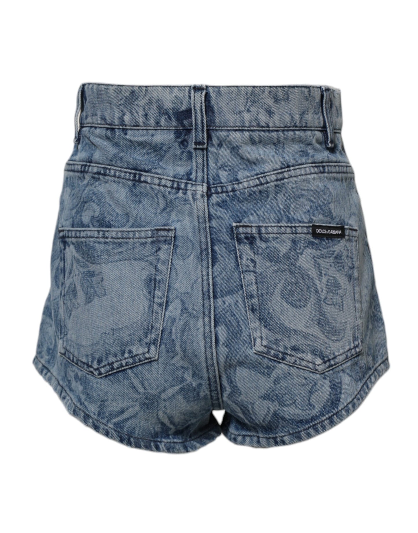 Shorts Hot Pants Dolce & Gabbana en Coton Denim Imprimé Floral Bleu