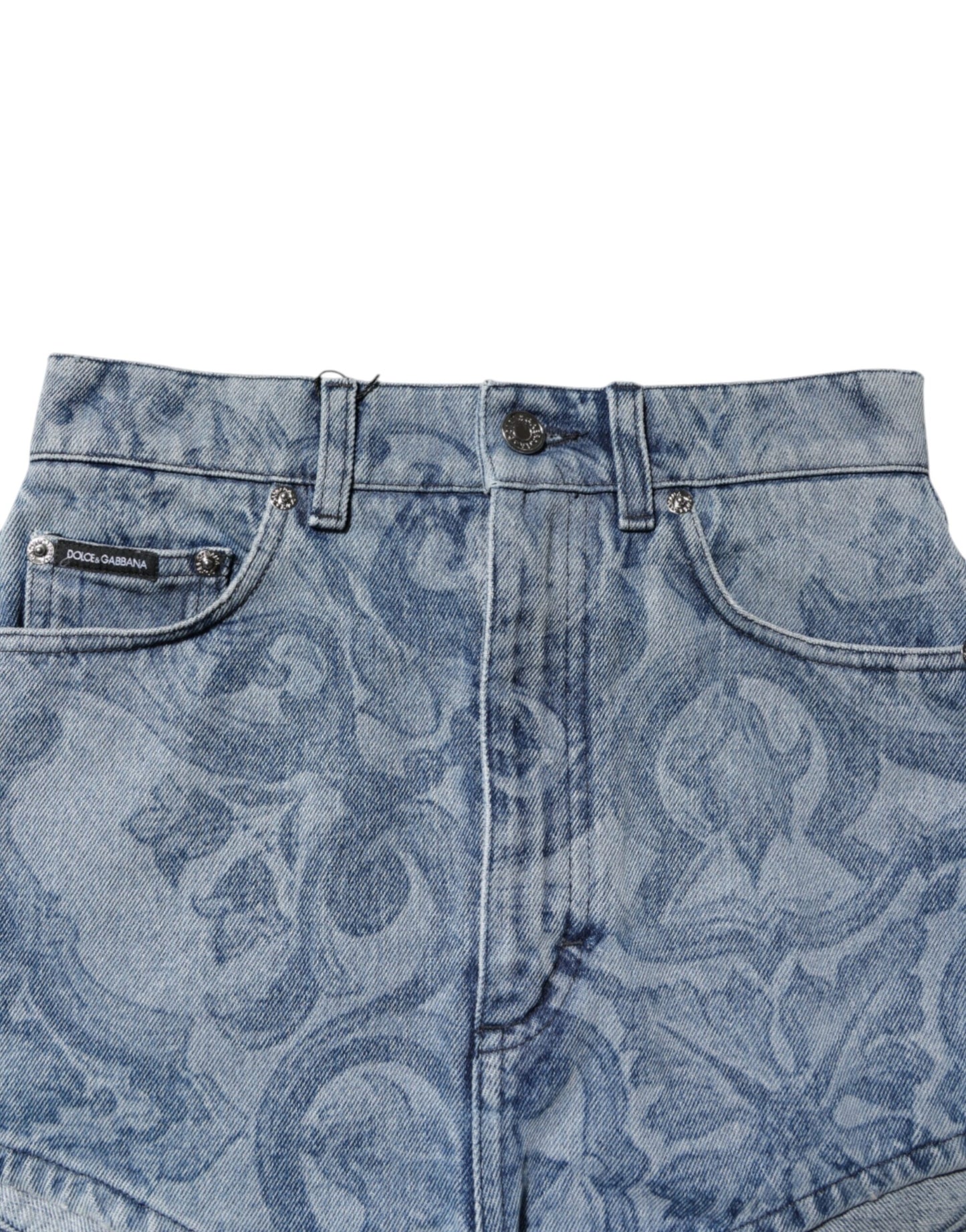 Shorts Hot Pants Dolce & Gabbana en Coton Denim Imprimé Floral Bleu