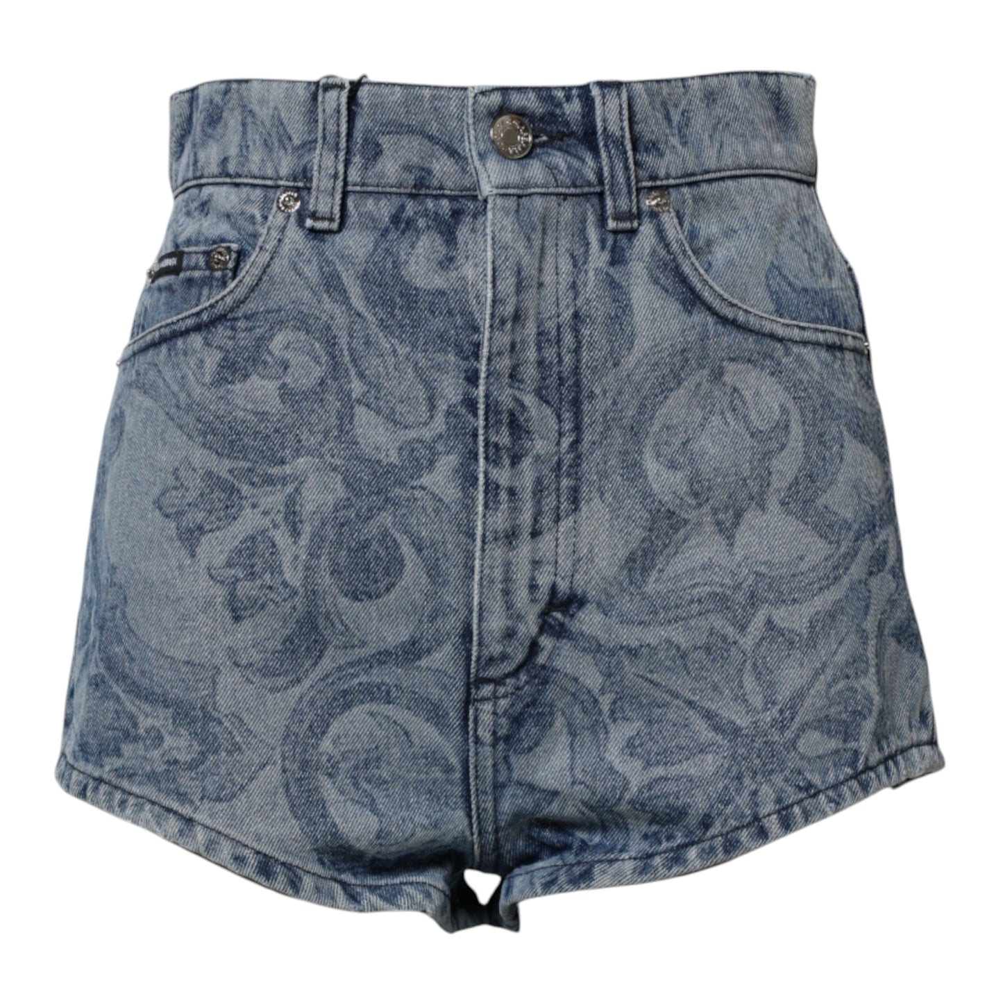 Shorts Hot Pants Dolce & Gabbana en Coton Denim Imprimé Floral Bleu