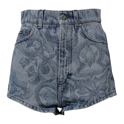 Shorts Hot Pants Dolce & Gabbana en Coton Denim Imprimé Floral Bleu