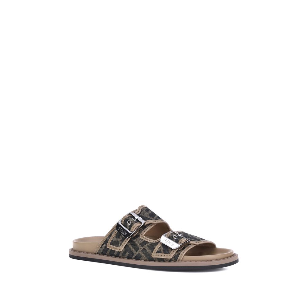 Sandalias planas Fendi de piel de becerro marrón Bos Taurus