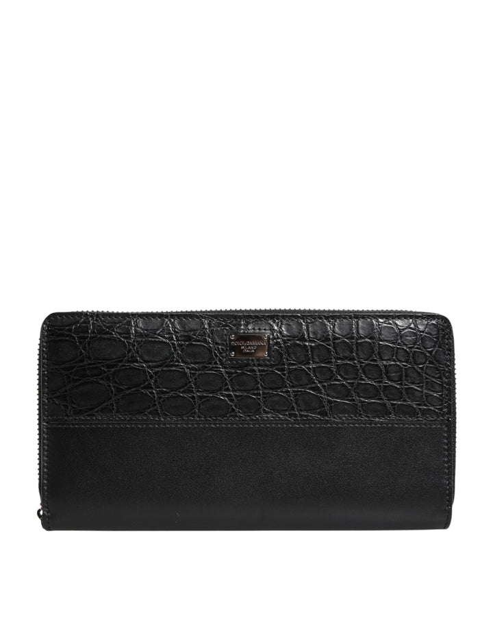 Cartera Continental Grande Dolce & Gabbana de Piel Negra con Placa del Logo y Cremallera