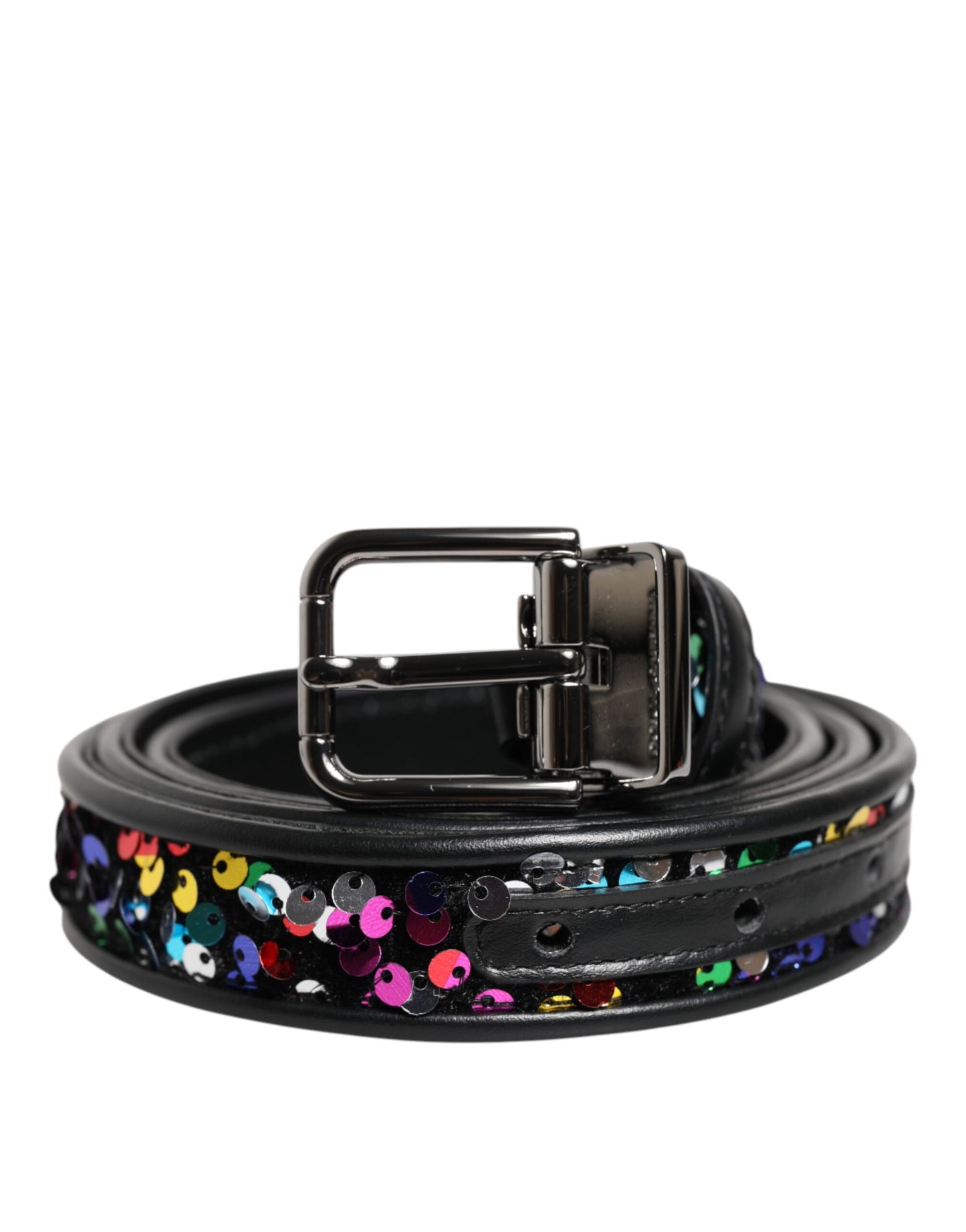 Cinturón Dolce & Gabbana negro con lentejuelas y hebilla de metal