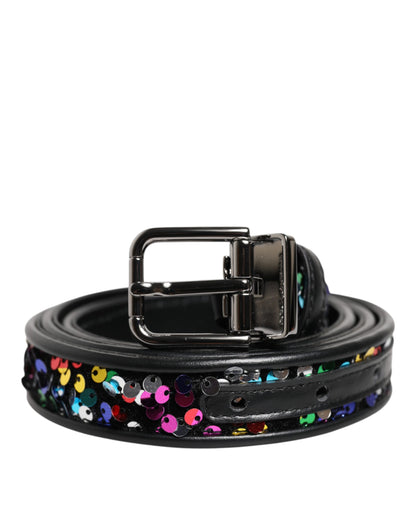 Cinturón Dolce & Gabbana negro con lentejuelas y hebilla de metal