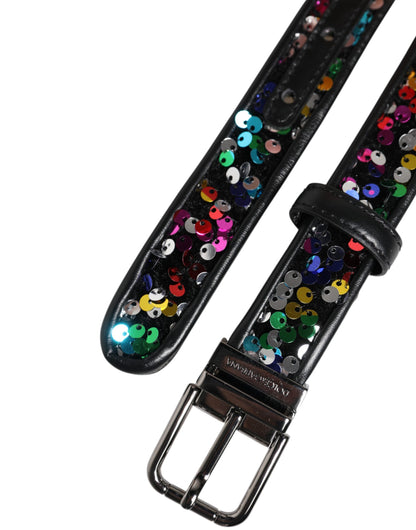 Cinturón Dolce & Gabbana negro con lentejuelas y hebilla de metal