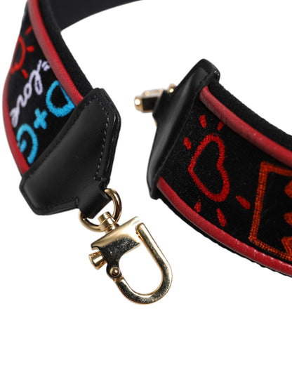 Dolce & Gabbana Black Cotton Printed Women Bag Accessory Shoulder Strap