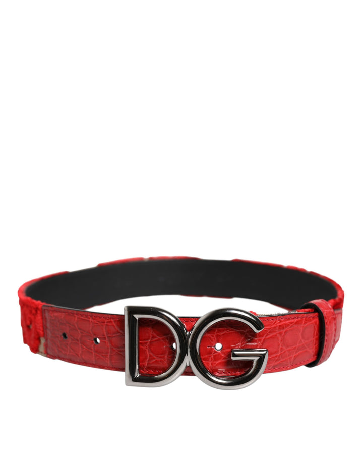 Ceinture Dolce & Gabbana en Viscose Rouge avec Boucle en Métal Logo DG Argenté