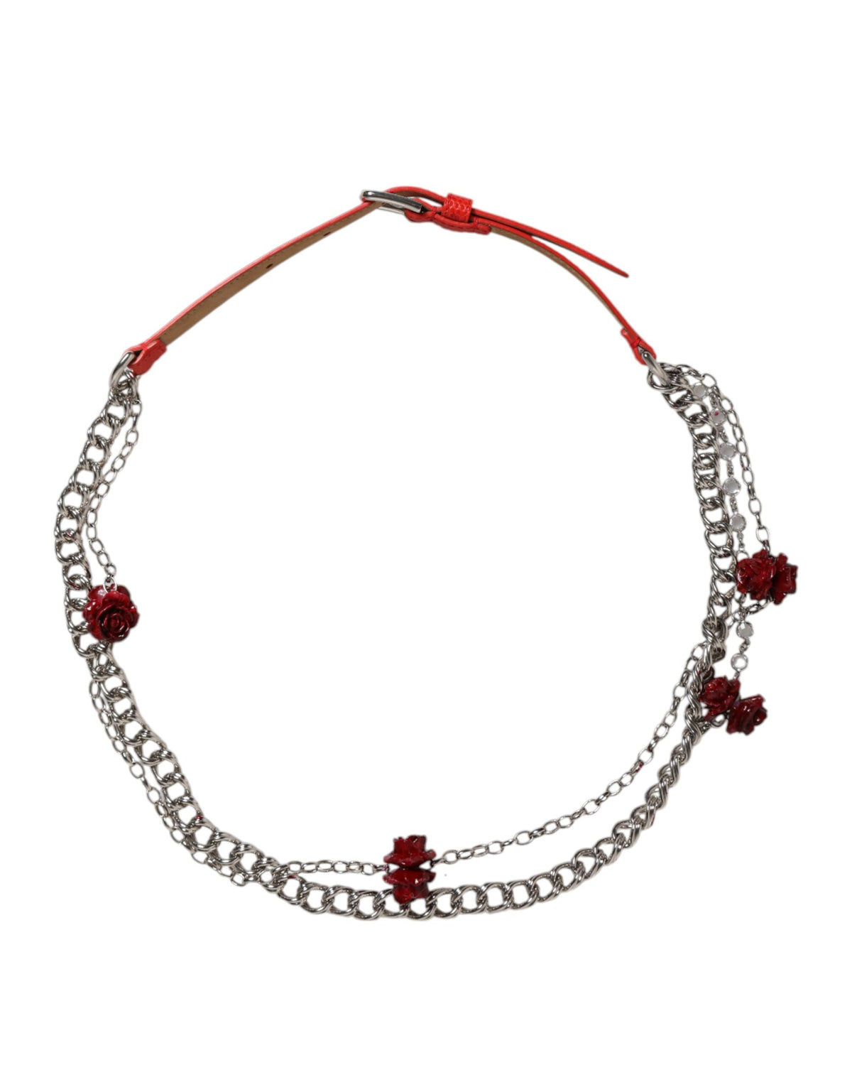 Ceinture Dolce & Gabbana en cuir rouge avec chaîne argentée et motif floral