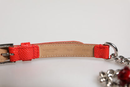 Ceinture Dolce & Gabbana en cuir rouge avec chaîne argentée et motif floral