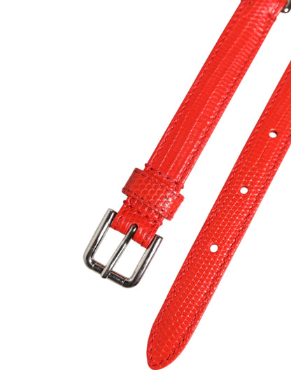 Ceinture Dolce & Gabbana en cuir rouge avec chaîne argentée et motif floral