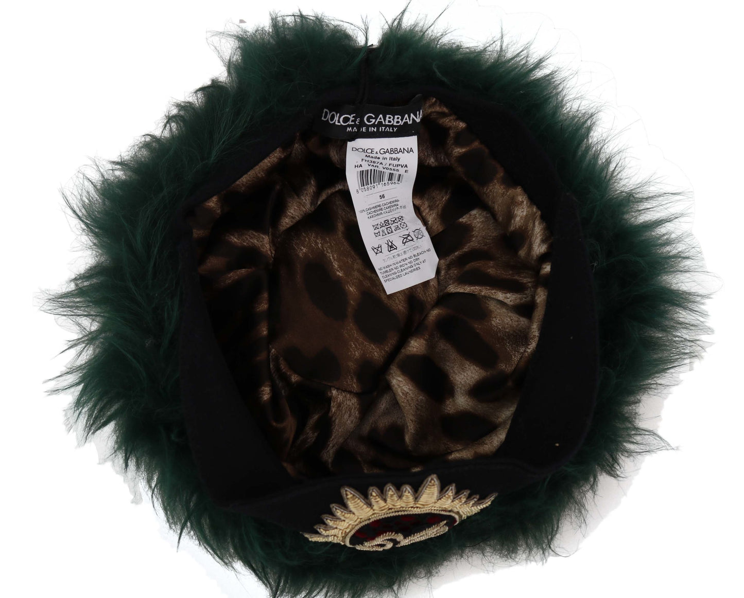 Chapeau cloche Dolce & Gabbana vert en fourrure brodé du logo DG