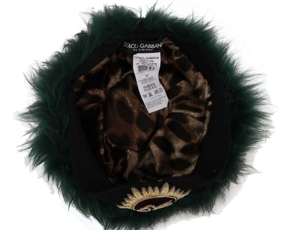 Chapeau cloche Dolce & Gabbana vert en fourrure brodé du logo DG