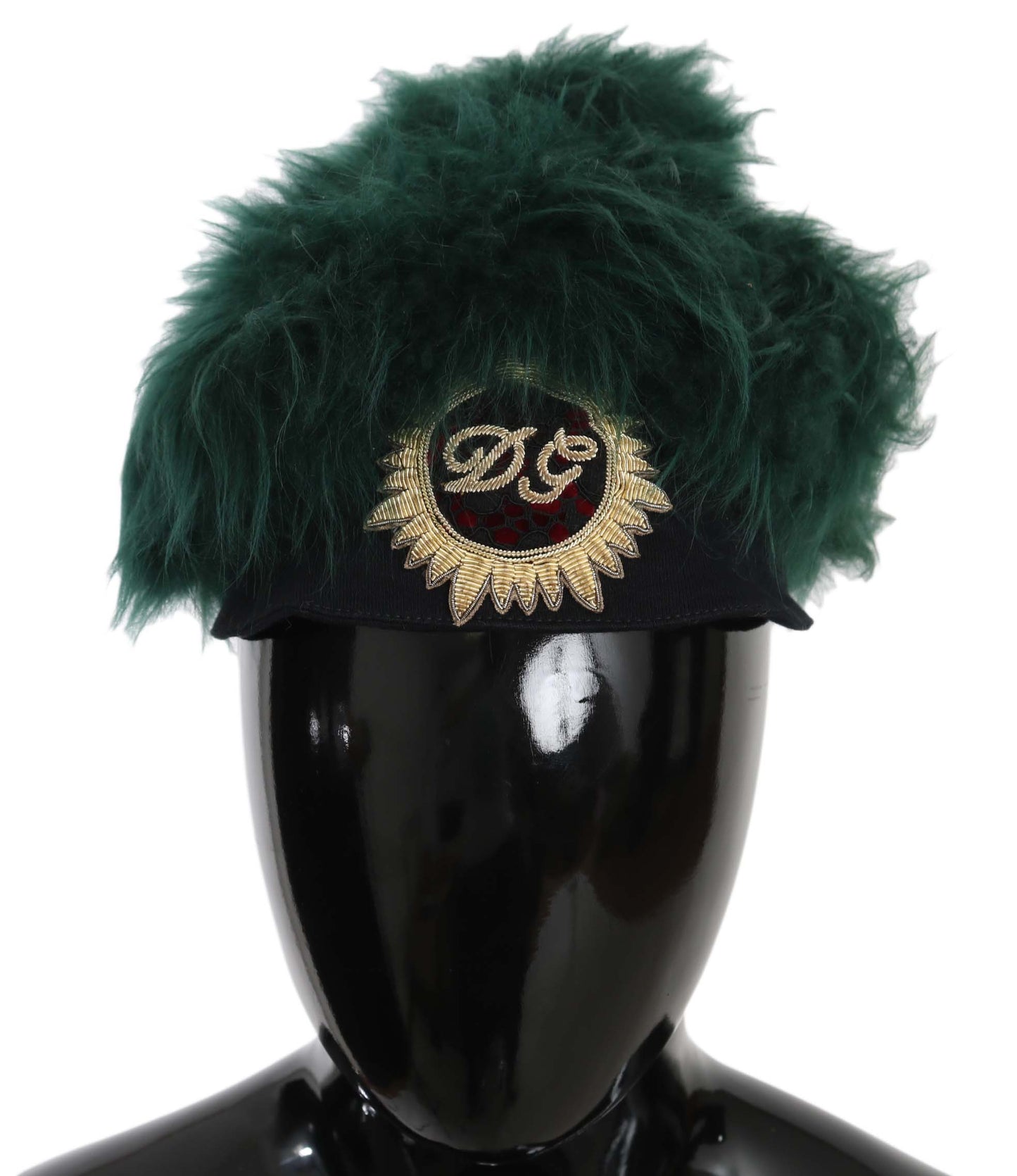 Chapeau cloche Dolce & Gabbana vert en fourrure brodé du logo DG