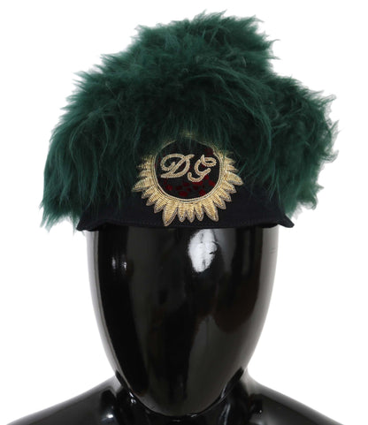 Chapeau cloche Dolce & Gabbana vert en fourrure brodé du logo DG