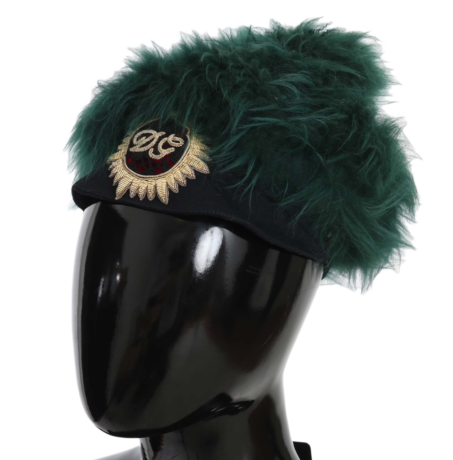 Chapeau cloche Dolce & Gabbana vert en fourrure brodé du logo DG