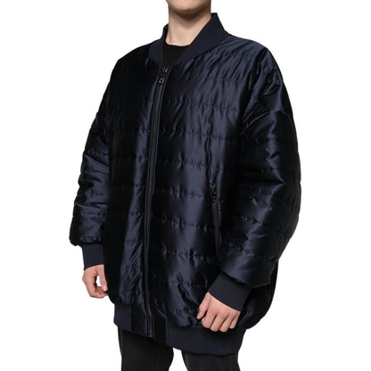 Blouson aviateur matelassé Dolce & Gabbana bleu foncé, fermeture éclair intégrale