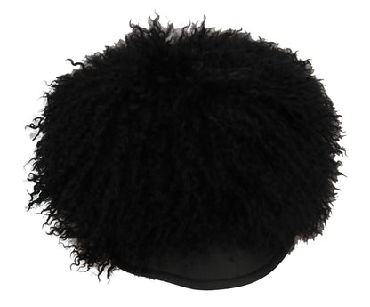 Chapeau Gatsby en fourrure d'agneau du Tibet et cuir noirs Dolce & Gabbana