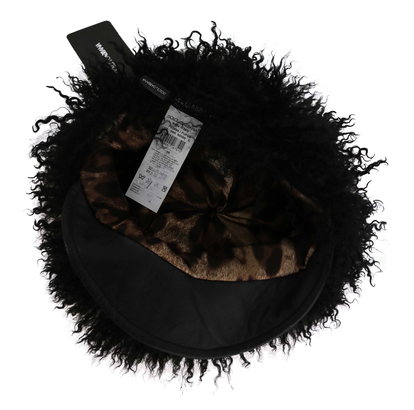 Chapeau Gatsby en fourrure d'agneau du Tibet et cuir noirs Dolce & Gabbana