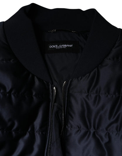 Blouson aviateur matelassé Dolce & Gabbana bleu foncé, fermeture éclair intégrale