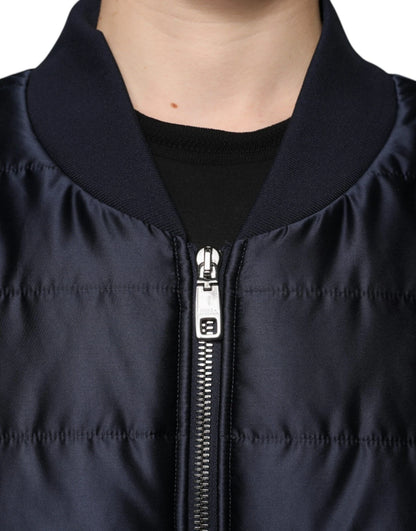 Blouson aviateur matelassé Dolce & Gabbana bleu foncé, fermeture éclair intégrale