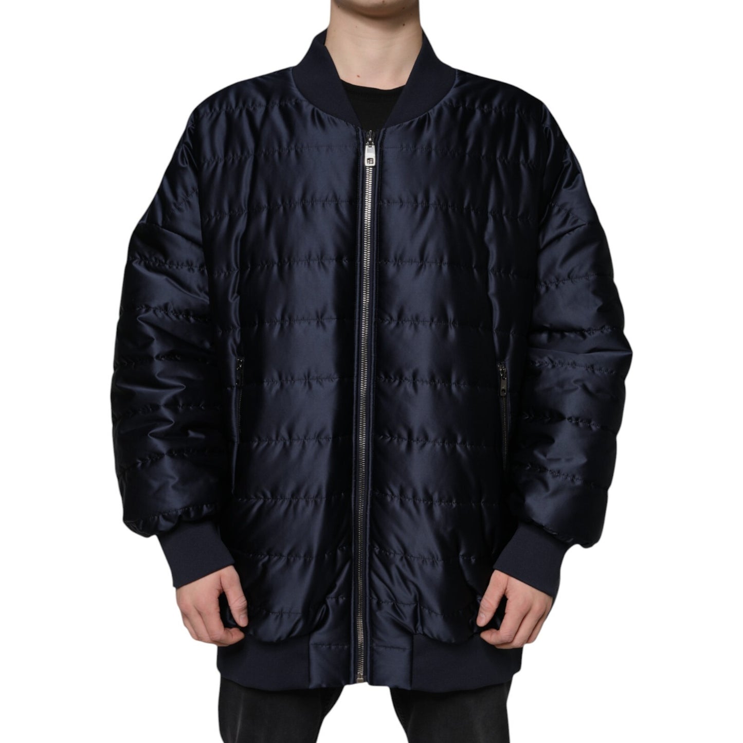 Blouson aviateur matelassé Dolce & Gabbana bleu foncé, fermeture éclair intégrale