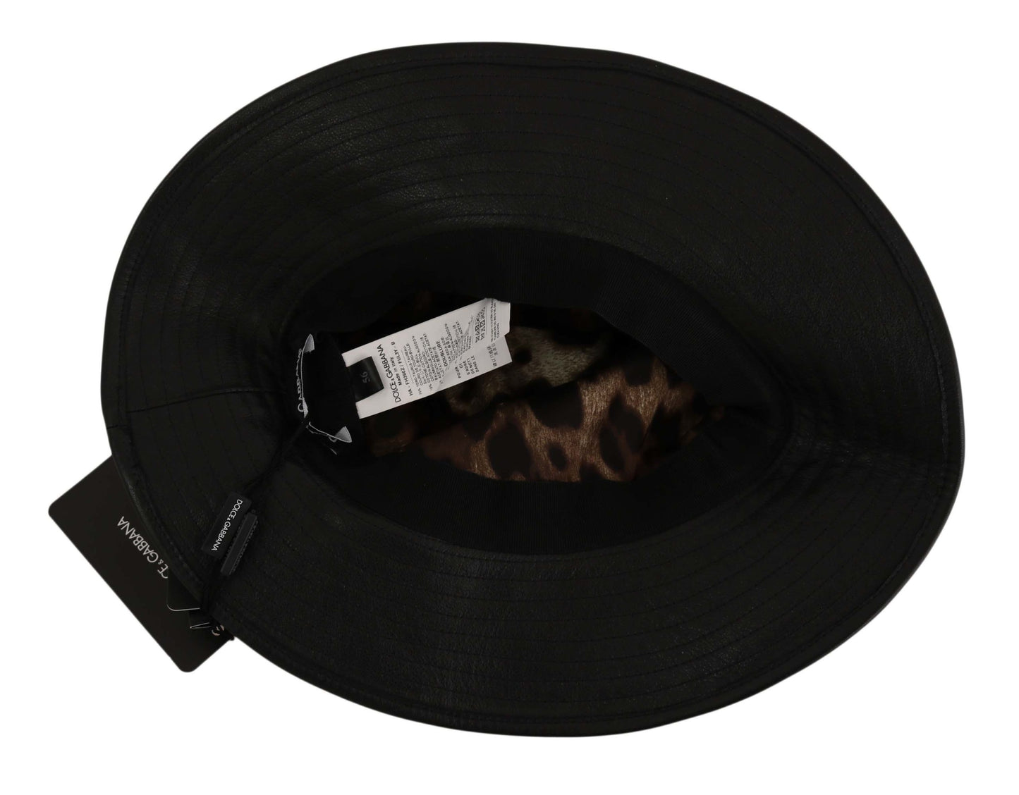 Chapeau à large bord Dolce & Gabbana en cuir noir DG orné de cristaux