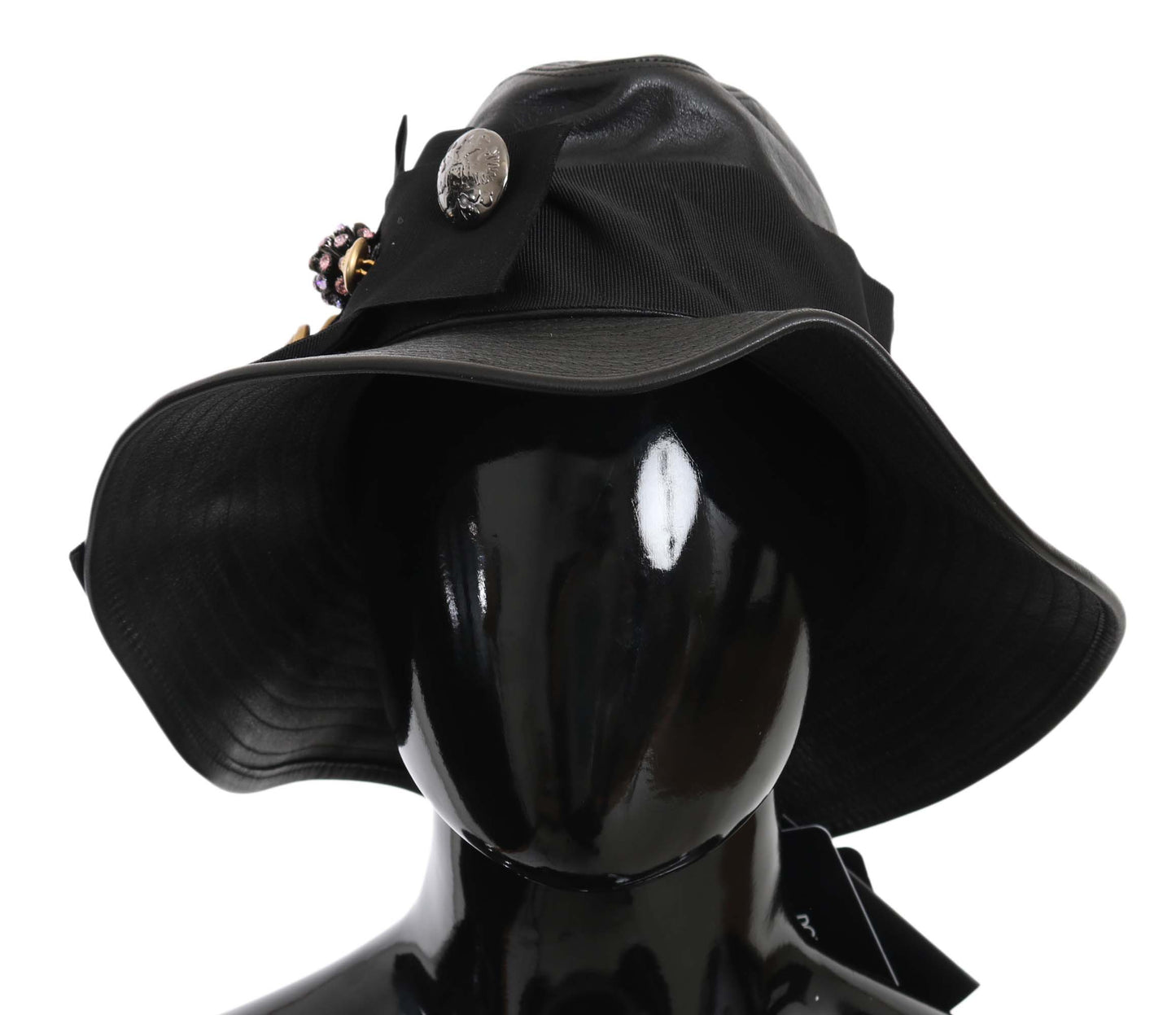 Chapeau à large bord Dolce & Gabbana en cuir noir DG orné de cristaux