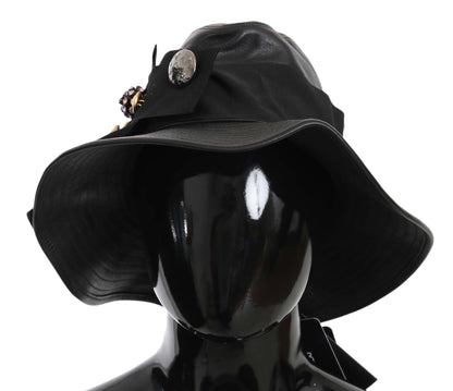 Chapeau à large bord Dolce & Gabbana en cuir noir DG orné de cristaux