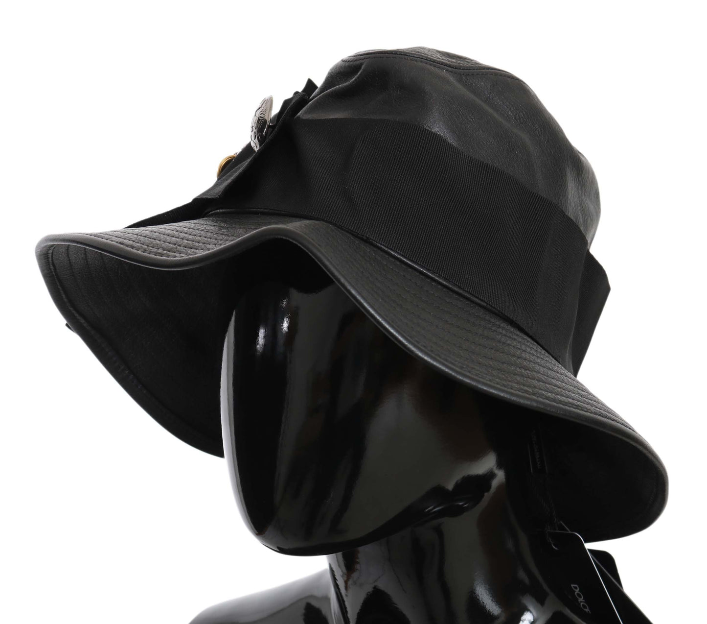 Chapeau à large bord Dolce & Gabbana en cuir noir DG orné de cristaux