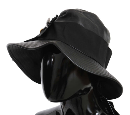 Chapeau à large bord Dolce & Gabbana en cuir noir DG orné de cristaux